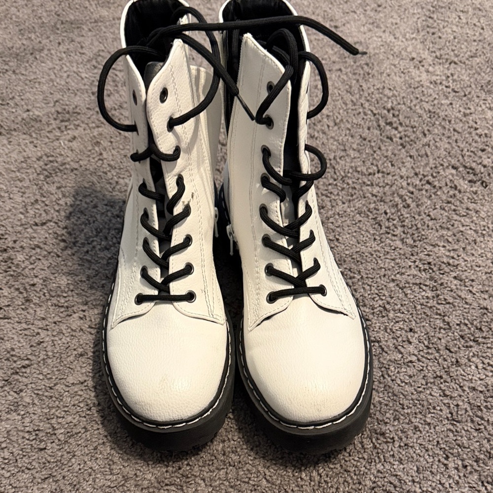 White Lace-Up Boots